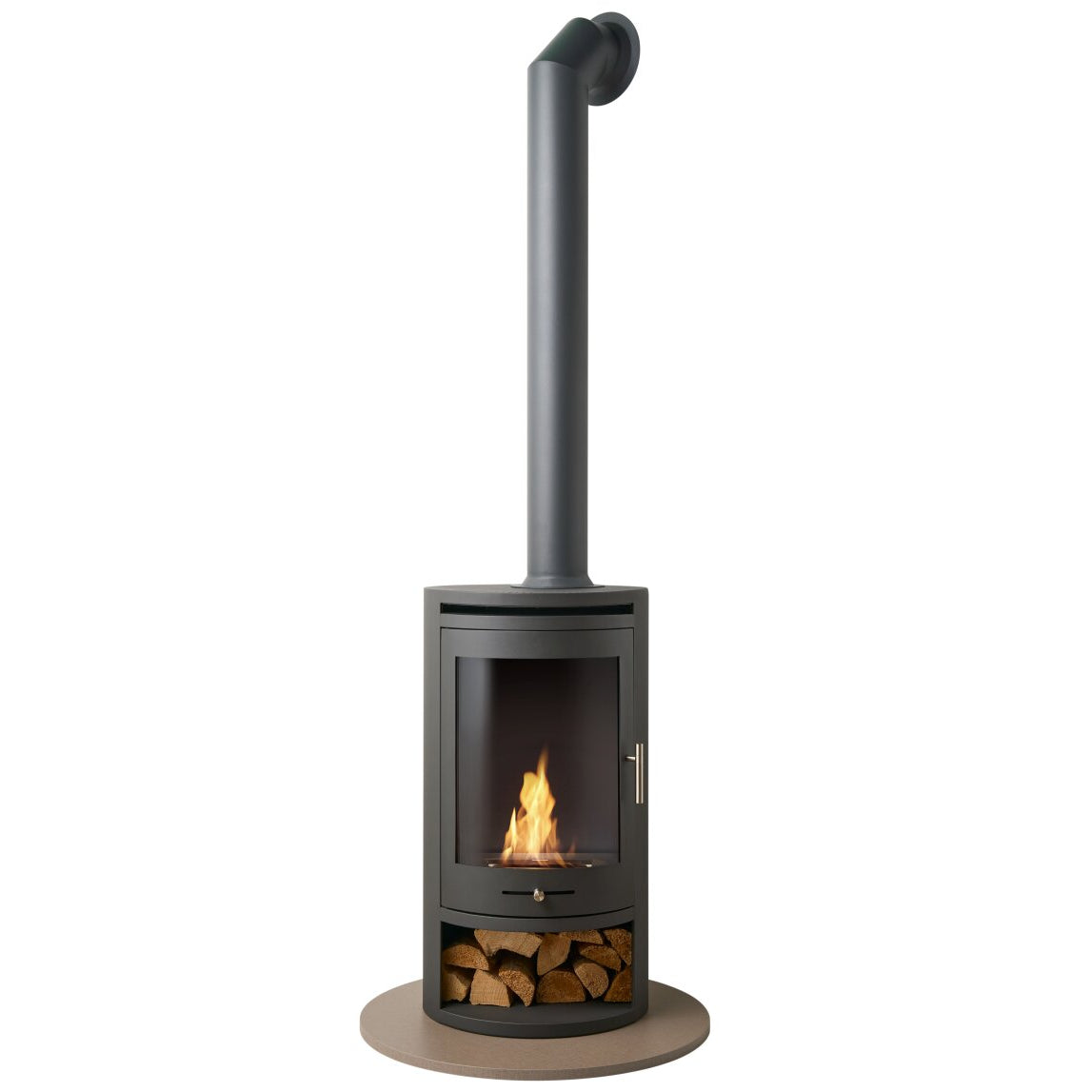 Oko S5 with Teardrop Hearth in Lava Stone and Extra tall Angled Metal Pipe