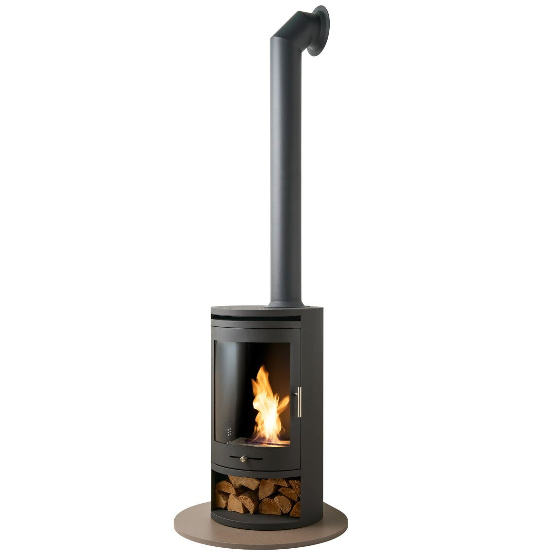Oko S5 with Teardrop Hearth in Lava Stone and Extra tall Angled Metal Pipe