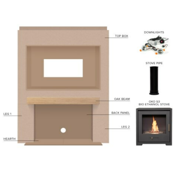 Acantha Pre-Built Stove Media Wall 2 with TV Recess & OKO S3 Bioethanol Stove - Charcoal Grey at The Stove House Ltd. West Sussex.