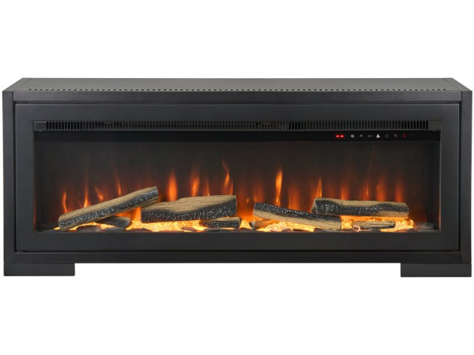 Acantha Vision Electric Media Stove - Black. With the atmospheric log fuel bed, 3D LED flame effect technology, and seven colour settings at The Stove House Ltd. West Sussex.