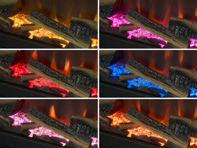 Acantha Vision Electric Media Stove - Black. With the atmospheric log fuel bed, 3D LED flame effect technology, and seven colour settings at The Stove House Ltd. West Sussex.