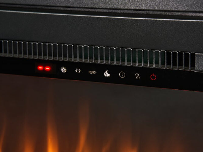 Acantha Vision Electric Media Stove - Black. With the atmospheric log fuel bed, 3D LED flame effect technology, and seven colour settings at The Stove House Ltd. West Sussex.