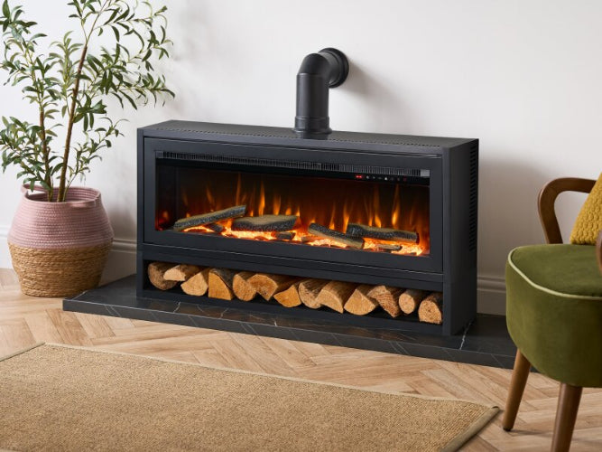 Acantha Vision Electric Media Stove with Log Store & Stove Pipe - Black