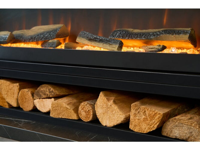 Acantha Vision Electric Media Stove with Log Store & Stove Pipe - Black - The Stove House