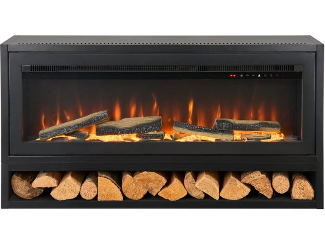 Acantha Vision Electric Media Stove with Log Store in Black.