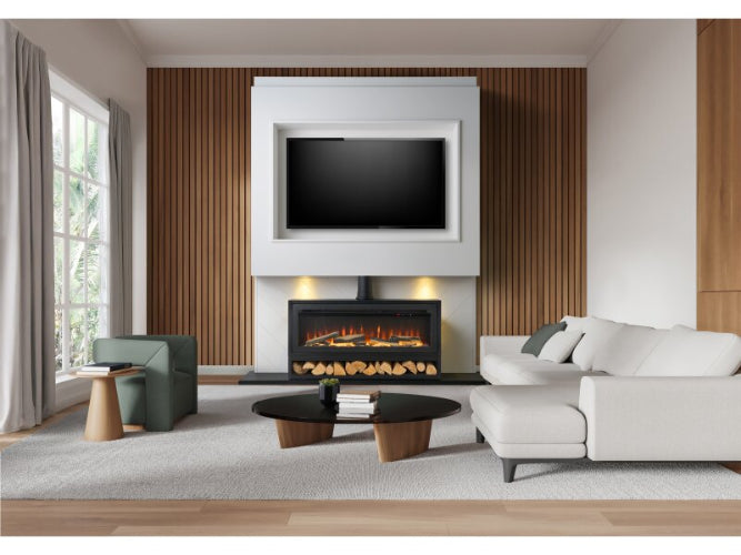 Acantha Vision Electric Media Stove with Log Store - Black - The Stove House