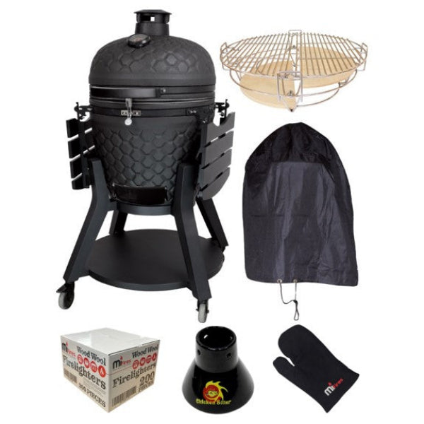 BUNDLE OFFER Mi-Fire Kamado Grill Pro 22" & Accessories Pack, All-in-one BBQ, Grill, & Smoker, at The Stove House Ltd. West Sussex.
