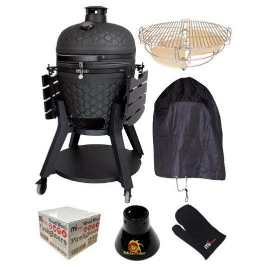 BUNDLE OFFER Mi-Fire Kamado Grill Pro 22" & Accessories Pack, All-in-one BBQ, Grill, & Smoker, at The Stove House Ltd. West Sussex.