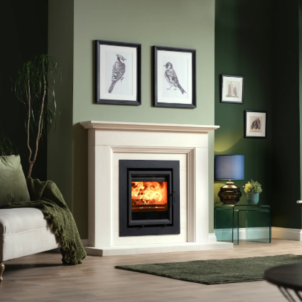 Charlton & Jenrick Fireline Ecostar 5 Wide Inset 5kW 3/4 Sided Wood Burning Stove at The Stove House Ltd. West Sussex.