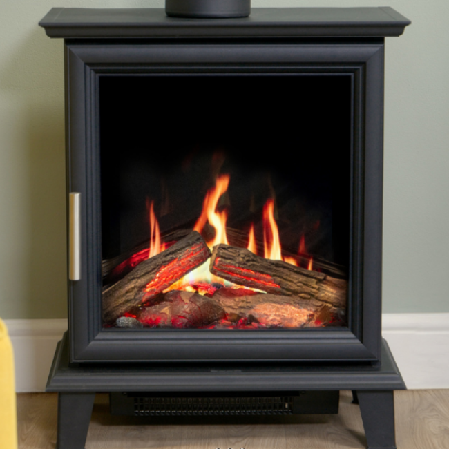 Charlton & Jenrick Luminosa Electric Stove. With a Real Flame Technology that creates the most realistic flames ever seen in an electric stove. Featuring a birch/oak log set and a contemporary design, at The Stove House Ltd. West Sussex.