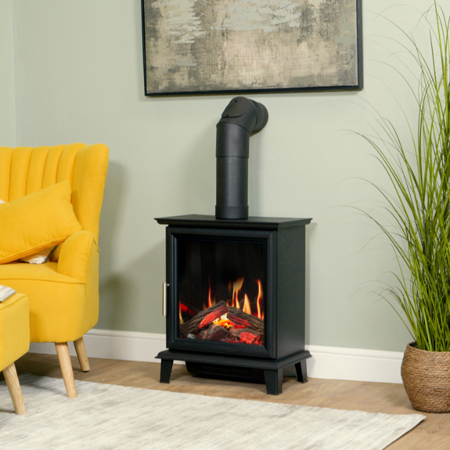 Charlton & Jenrick Luminosa Electric Stove. With a Real Flame Technology that creates the most realistic flames ever seen in an electric stove. Featuring a birch/oak log set and a contemporary design, at The Stove House Ltd. West Sussex.