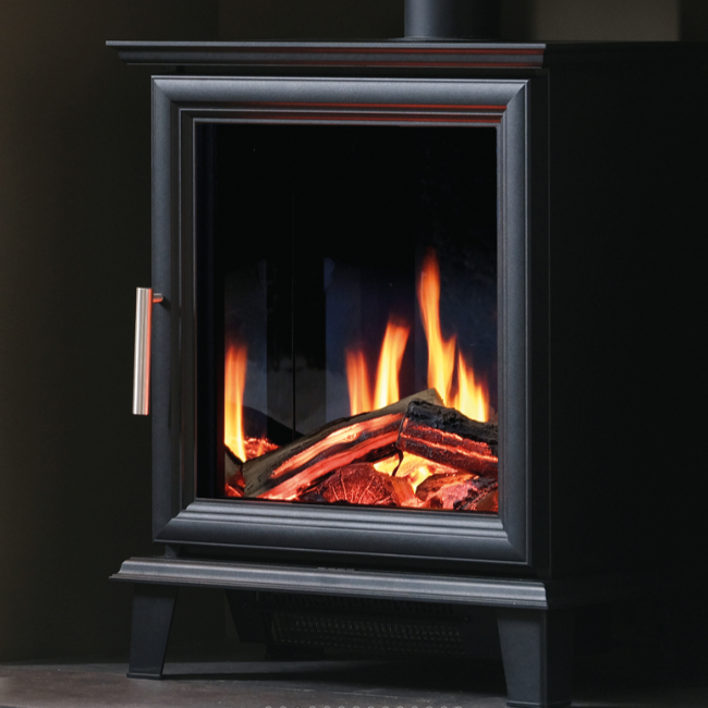 Charlton & Jenrick Luminosa Electric Stove. With a Real Flame Technology that creates the most realistic flames ever seen in an electric stove. Featuring a birch/oak log set and a contemporary design, at The Stove House Ltd. West Sussex.