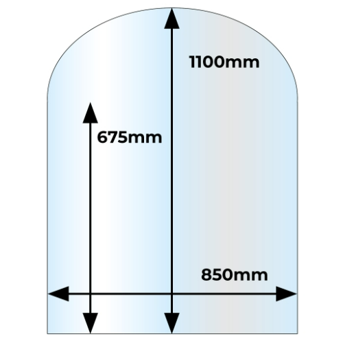 Clear Semi Circle Glass Hearth - 1100 mm x 850 mm x 12 mm. Constructed in tempered clear glass for wood and bioethanol stoves at The Stove House Ltd. West Sussex