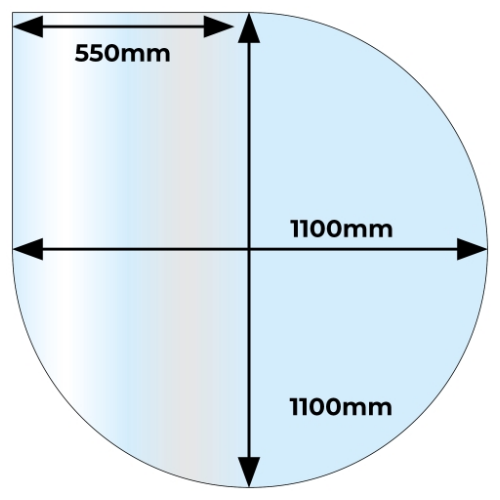 Clear Teardrop Glass Hearth - 1100 mm x 1100 mm x 12 mm. Constructed in tempered clear glass for wood and bioethanol stoves at The Stove House Ltd. West Sussex