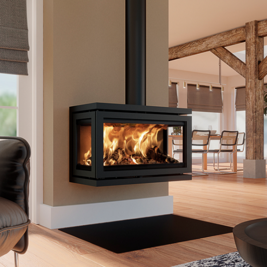 Dik Geurts Vidar Triple - Large 3-Sided 7.9kW Eco Design Ready Wood Stove at The Stove House Ltd. West Sussex.