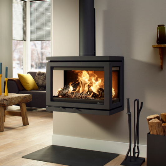 Dik Geurts Vidar Triple - Medium. 3 Sided 7.1kW Eco Design Ready Wood Stove at The Stove House Ltd. West Sussex.