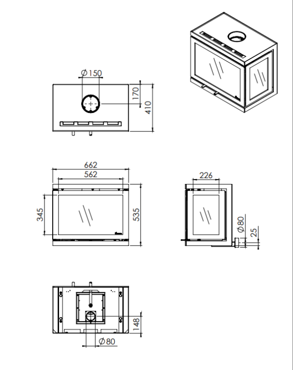 Dik Geurts Vidar Triple - Medium. 3 Sided 7.1kW Eco Design Ready Wood Stove at The Stove House Ltd. West Sussex.