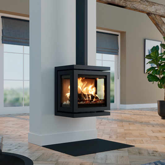 Dik Geurts Vidar Triple - Small. A 3-Sided 4.9kW Eco Design Ready Wood Stove at The Stove House Ltd. West Sussex