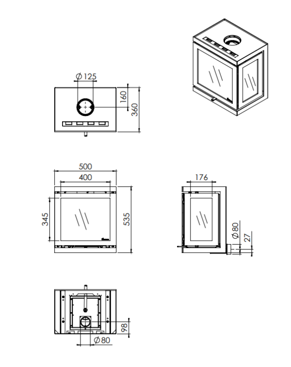 Dik Geurts Vidar Triple - Small. A 3-Sided 4.9kW Eco Design Ready Wood Stove at The Stove House Ltd. West Sussex