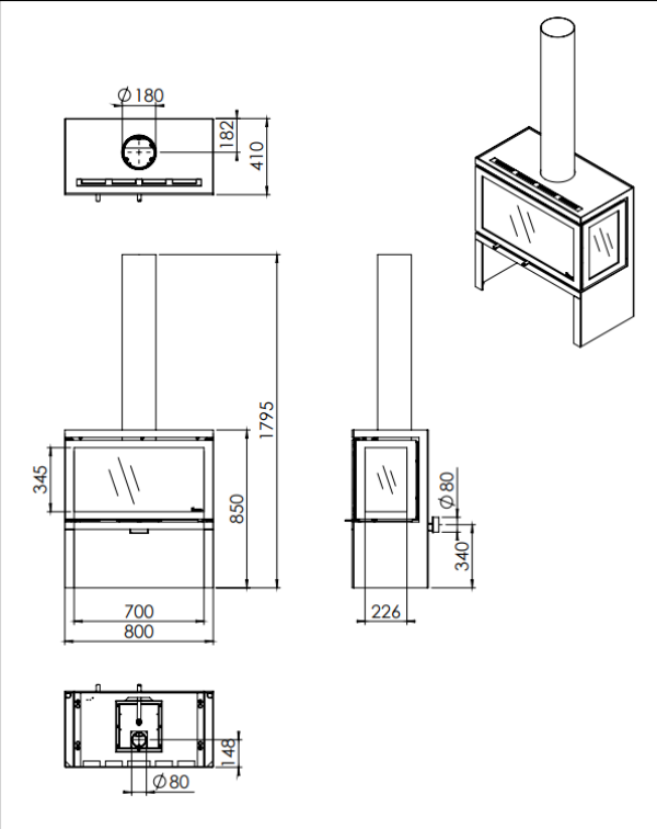Dik Geurts Vidar Triple Large - Store. 3-Sided 7.9kW Eco Design Ready Wood Stove at The Stove House Ltd. West Sussex.