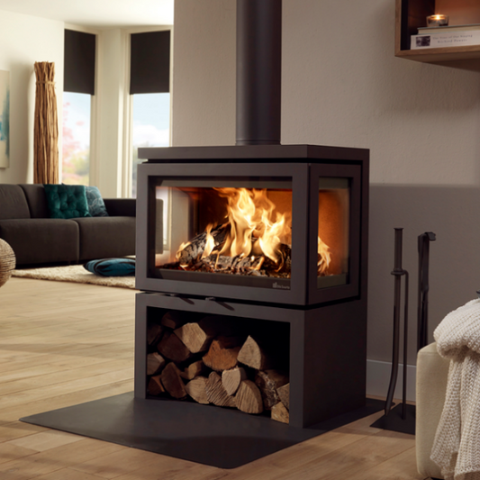 Dik Geurts Vidar Triple Medium - Store. 3 Sided 7.1kW Eco Design Ready Wood Stove at The Stove House Ltd. West Sussex.