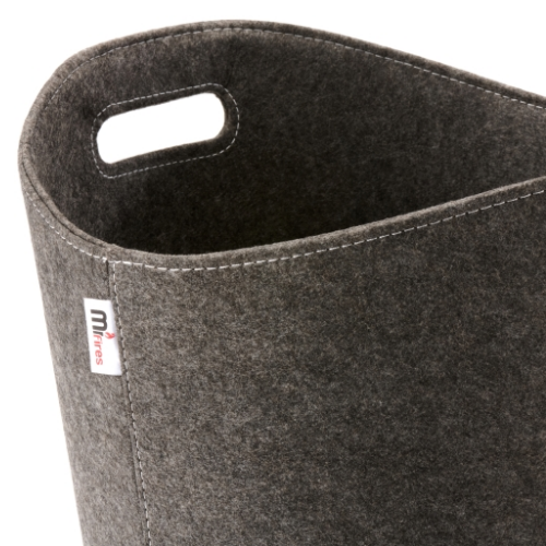 Felt Firewood Basket 39 cm  x 31 cm.  A highly decorative firewood basket in enduring grey felt for log storage at The Stove House Ltd. West Sussex.