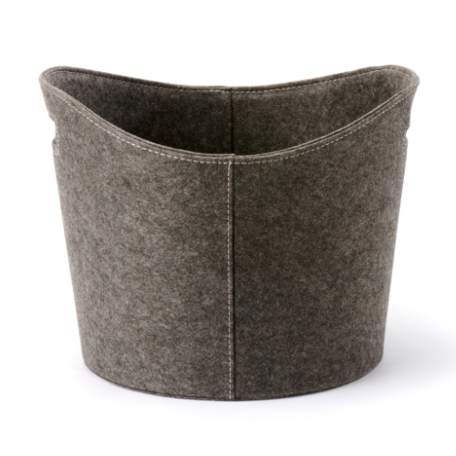Felt Firewood Basket 39 cm  x 31 cm.  A highly decorative firewood basket in enduring grey felt for log storage at The Stove House Ltd. West Sussex.