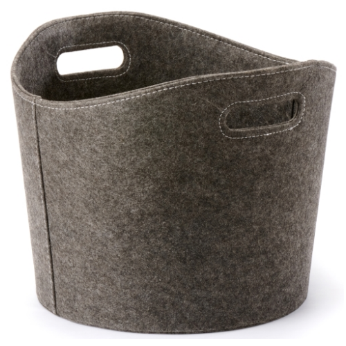 Felt Firewood Basket 39 cm  x 31 cm.  A highly decorative firewood basket in enduring grey felt for log storage at The Stove House Ltd. West Sussex.