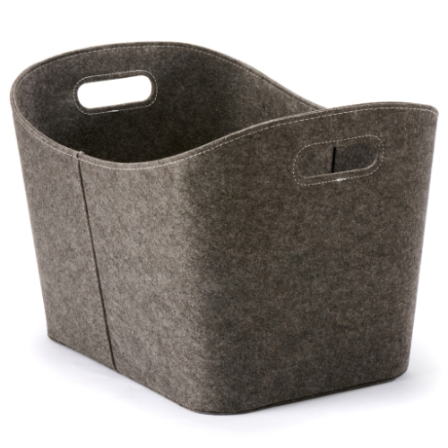 Felt Firewood Basket 53 cm  x 44 cm x 36 cm.  A highly decorative firewood basket in enduring grey felt for log storage at The Stove House Ltd. West Sussex.
