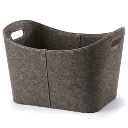 Felt Firewood Basket 53 cm  x 44 cm x 36 cm.  A highly decorative firewood basket in enduring grey felt for log storage at The Stove House Ltd. West Sussex.