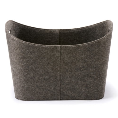 Felt Firewood Basket 53 cm  x 44 cm x 36 cm.  A highly decorative firewood basket in enduring grey felt for log storage at The Stove House Ltd. West Sussex.