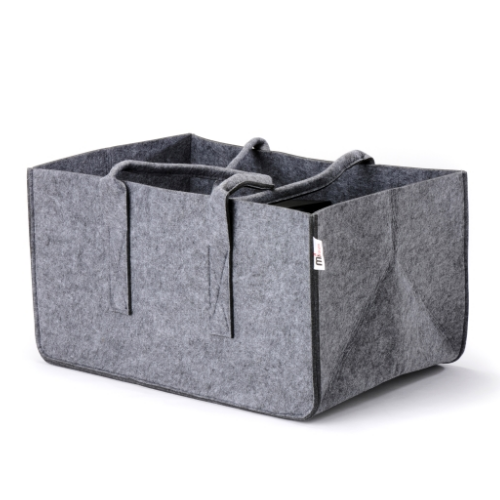 Felt Firewood Basket 39 cm  x 31 cm.  A highly decorative firewood basket in enduring grey felt for log storage at The Stove House Ltd. West Sussex.