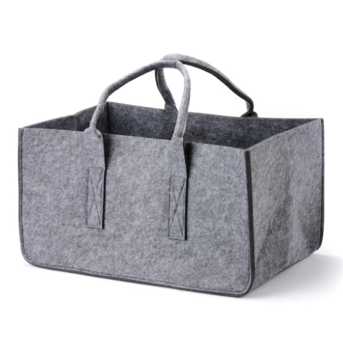 Felt Firewood Basket 39 cm  x 31 cm.  A highly decorative firewood basket in enduring grey felt for log storage at The Stove House Ltd. West Sussex.