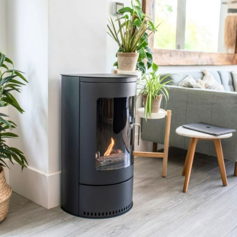 Hampton Black Bioethanol Stove.  Scandinavian styling with a 3kW heat output at The Stove House Ltd. West Sussex.