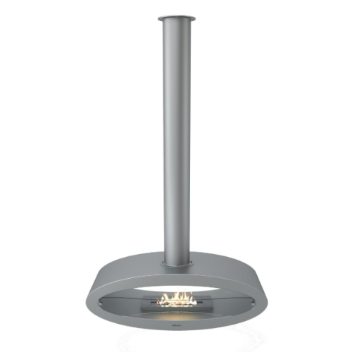 Henley Budapest Bioethanol Stove - Silver. Mounted from the ceiling with the feeling of a bio fireplace that floats in mid-air. The epitome of contemporary elegance at The Stove House Ltd. West Sussex.
