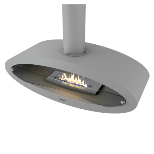 Henley Budapest Bioethanol Stove - Silver. Mounted from the ceiling with the feeling of a bio fireplace that floats in mid-air. The epitome of contemporary elegance at The Stove House Ltd. West Sussex.