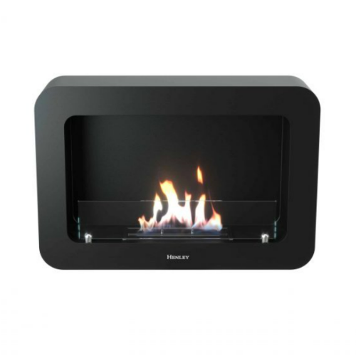 Henley Crete Wall-Mounted Bioethanol Fire. A contemporary and unique wall-mounted bio ethanol fire with a bold, sophisticated matte black finish at The Stove House Ltd. West Sussex.