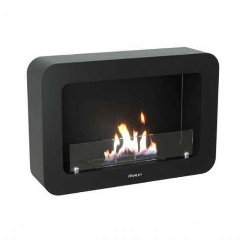 Henley Crete Wall-Mounted Bioethanol Fire. A contemporary and unique wall-mounted bio ethanol fire with a bold, sophisticated matte black finish at The Stove House Ltd. West Sussex.