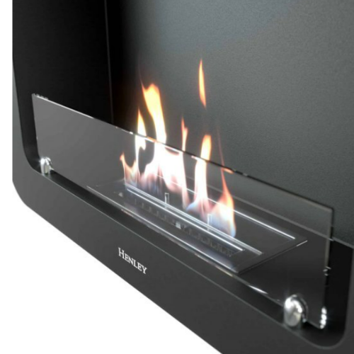Henley Crete Wall-Mounted Bioethanol Fire. A contemporary and unique wall-mounted bio ethanol fire with a bold, sophisticated matte black finish at The Stove House Ltd. West Sussex.