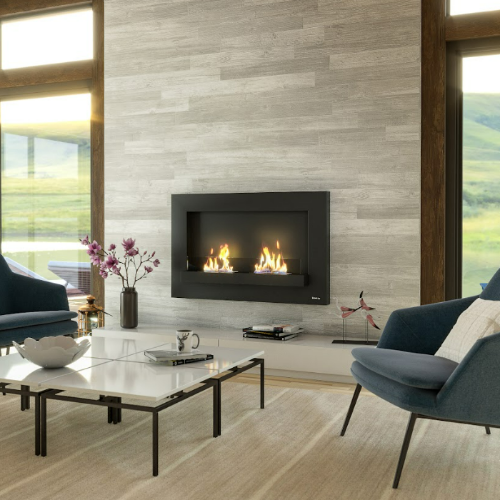 Henley London Wall-Mounted Bioethanol Fire. A perfect modern-day wall stove with a double burner for your home, with no chimney or flue required at The Stove House Ltd.