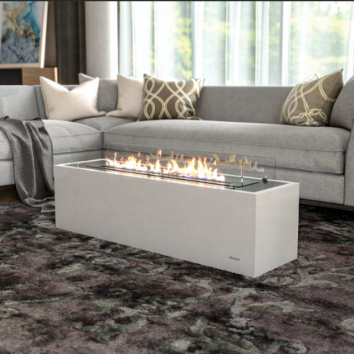 Henley Mist Bioethanol Fire. Providing a burn time of around 5 hours. The fire produces a gentle 1 kW of heat, ideal for your living space without the need for a chimney or flue at The Stove House Ltd. West Sussex.