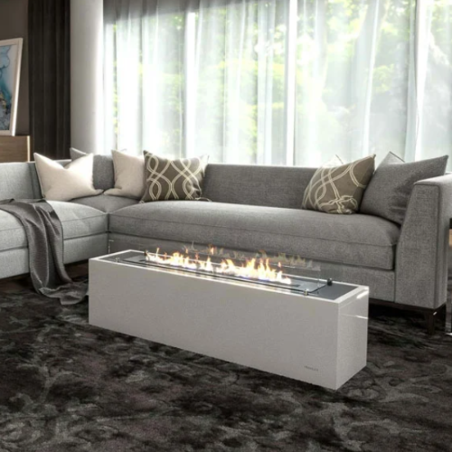 Henley Mist Bioethanol Fire. Providing a burn time of around 5 hours. The fire produces a gentle 1 kW of heat, ideal for your living space without the need for a chimney or flue at The Stove House Ltd. West Sussex.