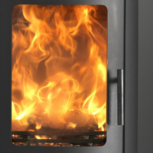 Capital Fireplaces Holsworthy Eco Wood Stove. Featuring a large window and built-in log store, the Holsworthy is contemporary and stylish at The Stove House Ltd. West Sussex.