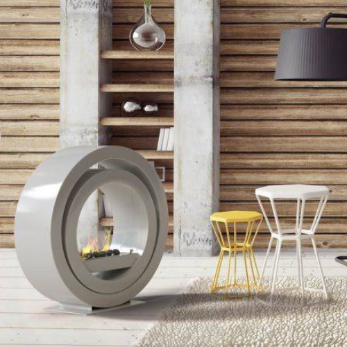 Imagin Fires Globus White Bioethanol Fire.  A Freestanding bioethanol fire with a gorgeous contemporary circular design and no flue required at The Stove House Ltd. West Sussex.