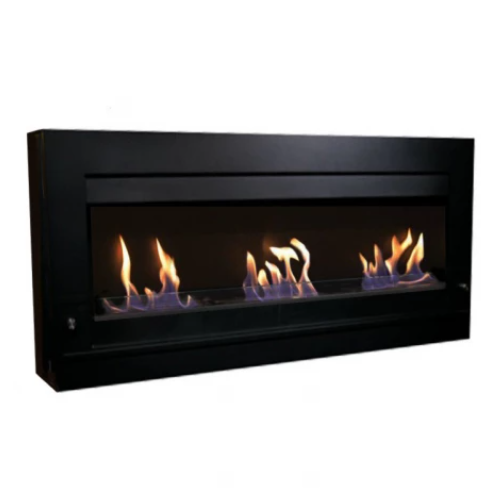 Large Wall-Mounted Bioethanol Fireplace - Black. 3 outstanding burners, providing up to 4 kW of heat. No chimney or vent required, at The Stove House Ltd., West Sussex.