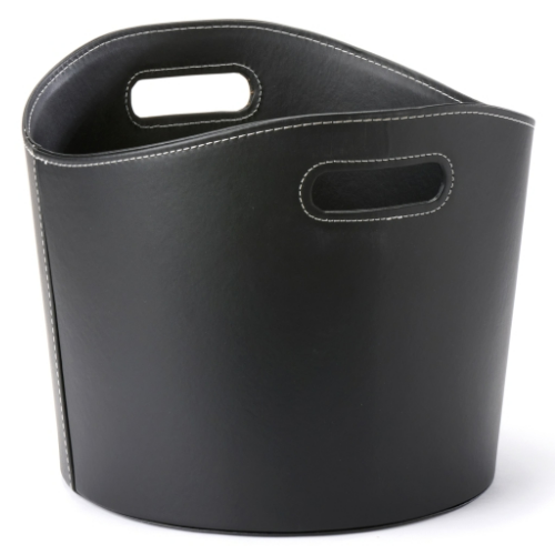 Leather Firewood Basket - 39 cm  x 31 cm. Elegant firewood basket in imitated leather with an eye-catching look at The Stove House Ltd. West Sussex.