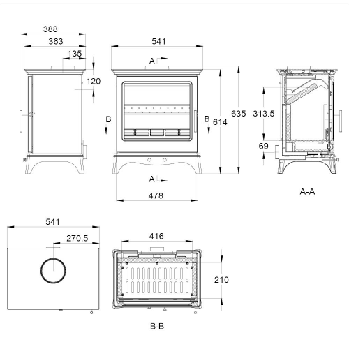 MI-Fires Large Chatsworth 5kW Multi Fuel Stove.  ECODesign 2022, Smoke Control Area Exempt, 81.3% Efficient, A+ Energy Rating at The Stove House Ltd. West Sussex.