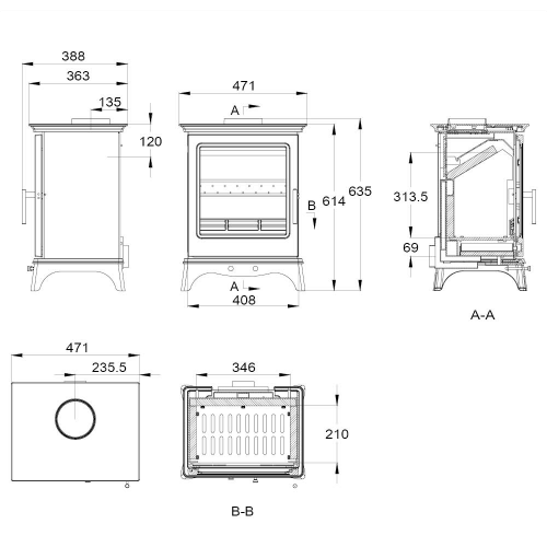 MI-Fires Medium Chatsworth 5kW Multi Fuel Stove.  ECODesign 2022, Smoke Control Area Exempt, 81.3% Efficient, A+ Energy Rating at The Stove House Ltd. West Sussex.