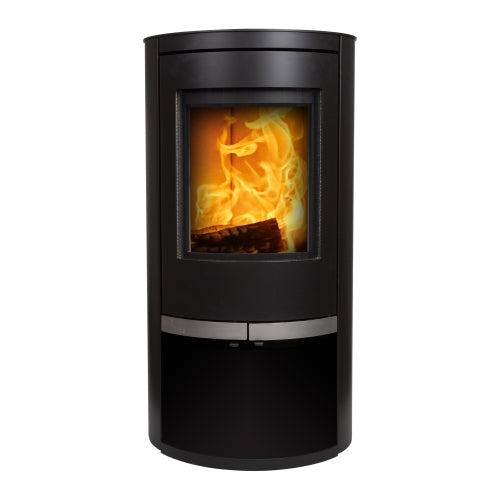 Mi-Fires Ovale-Low Wood Stove. 5kW - ECODesign 2022 Wood Burning Stove. 82.9% Efficiency, A+ Energy Rating, Smoke Control Area Exempt at The Stove House Ltd. West Sussex.