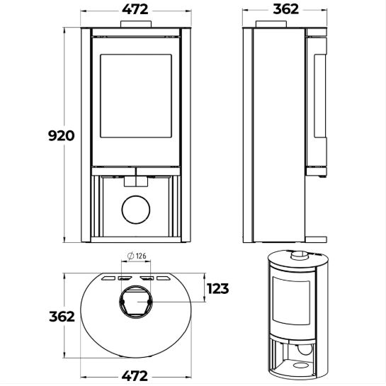 Mi-Fires Ovale-Low Wood Stove. 5kW - ECODesign 2022 Wood Burning Stove. 82.9% Efficiency, A+ Energy Rating, Smoke Control Area Exempt at The Stove House Ltd. West Sussex.